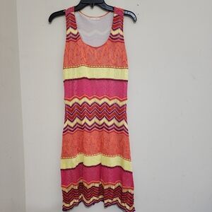 CECILIA PRADO anthropologie Chevron Zig Zag Boho Knit Dress Sleeveless L Orange